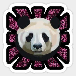 Striking Panda bear on Pink Random Spotted patterned sun rays Sticker